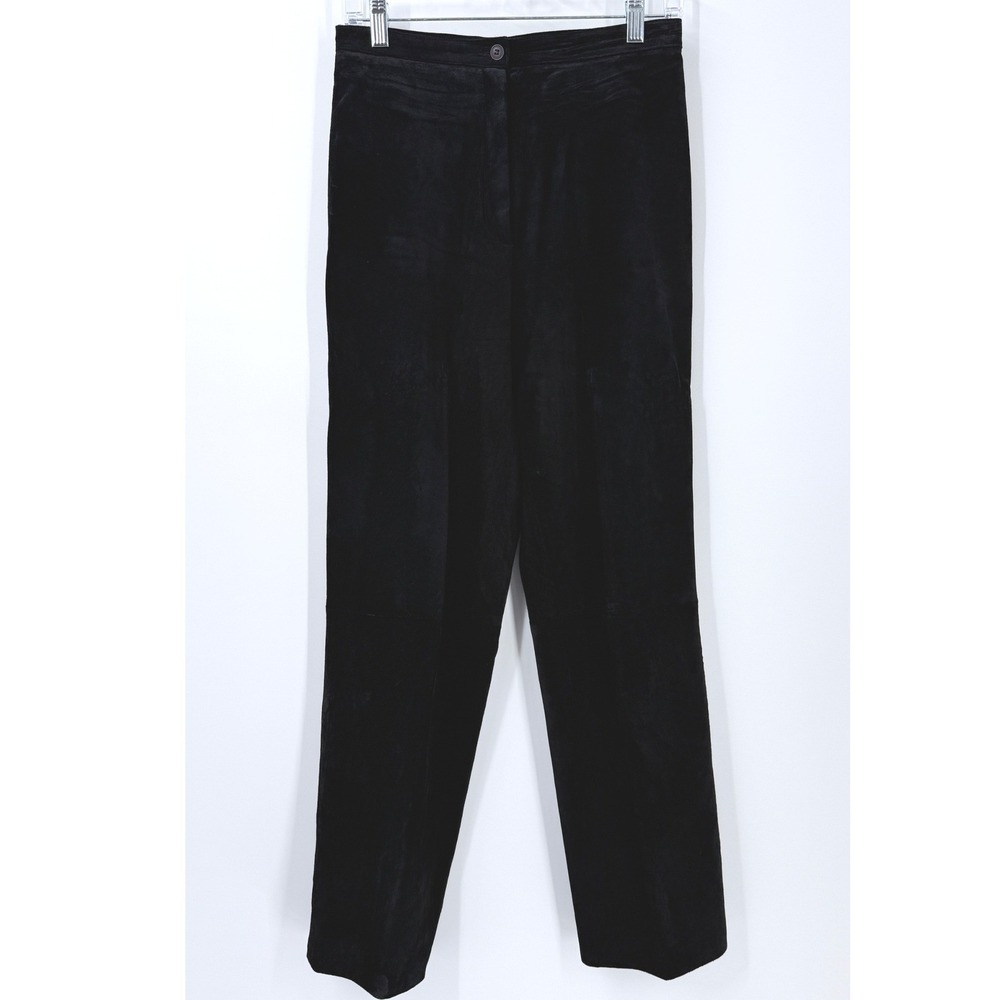 Vtg 80s Suede Top Grain Leather Pants Womens sz‎ 11/12 Black High Rise Straight